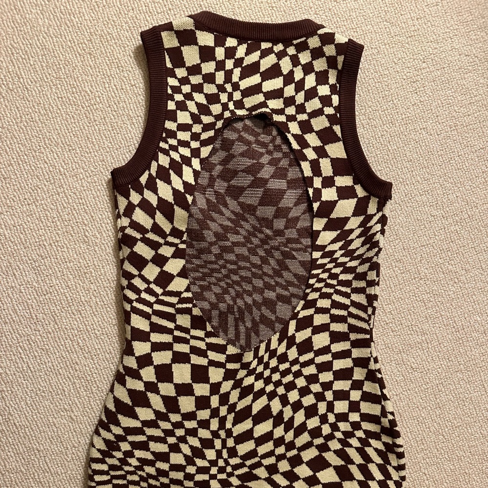 Motel Rocks brown and beige checkered knit mini dress, size S
